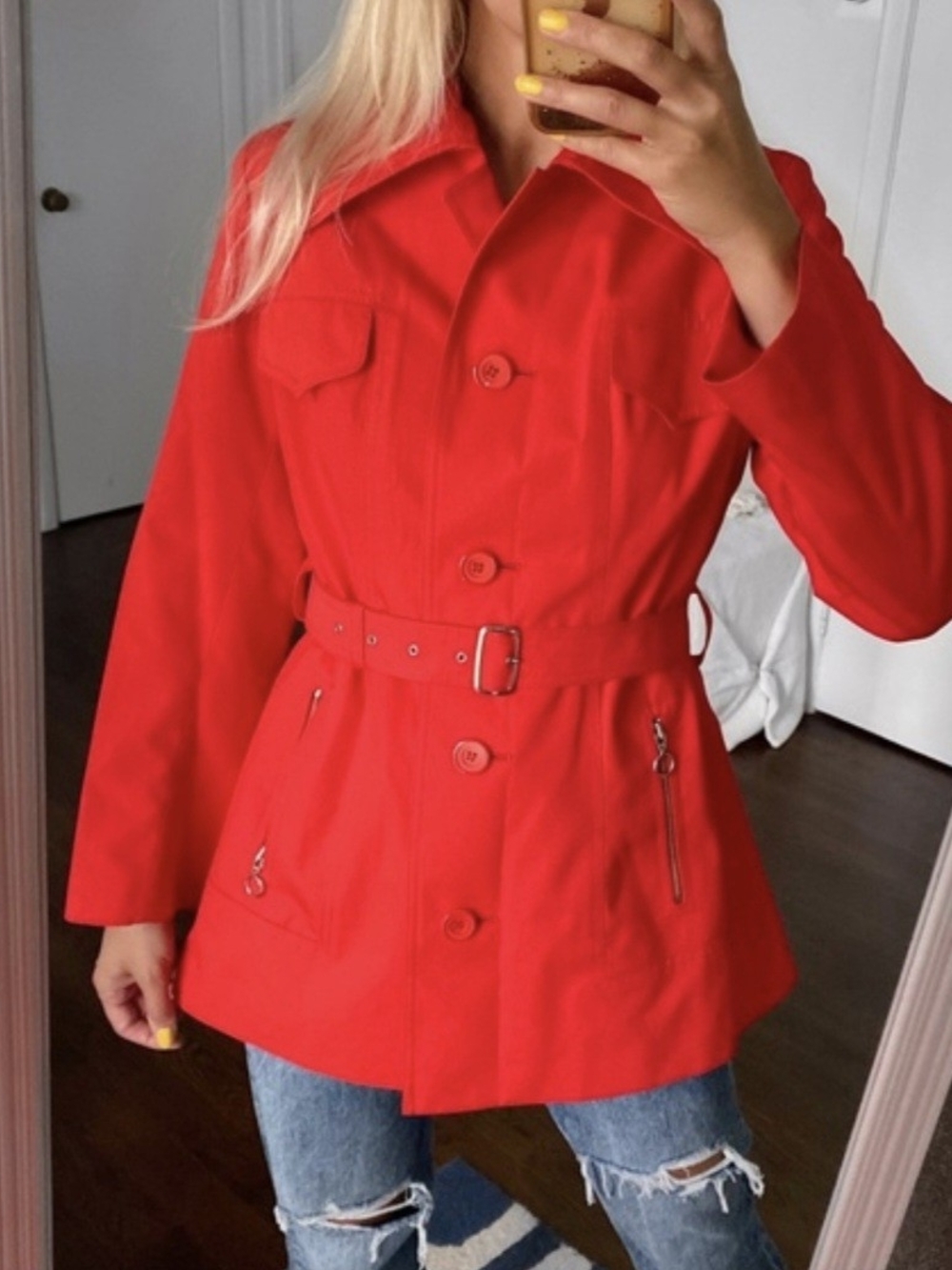 Vintage Red Elegant Belted Hucke Jacket Size Meduim